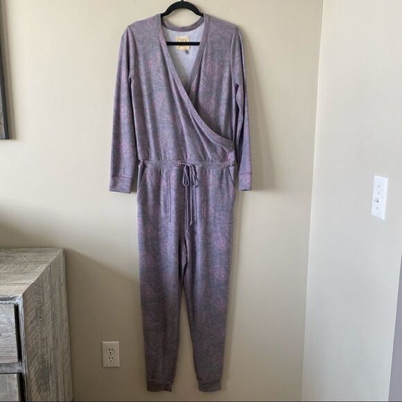 Nwot-Chaser-Purple Paisley Cozy Knit Jumpsuit - Picture 3 of 15